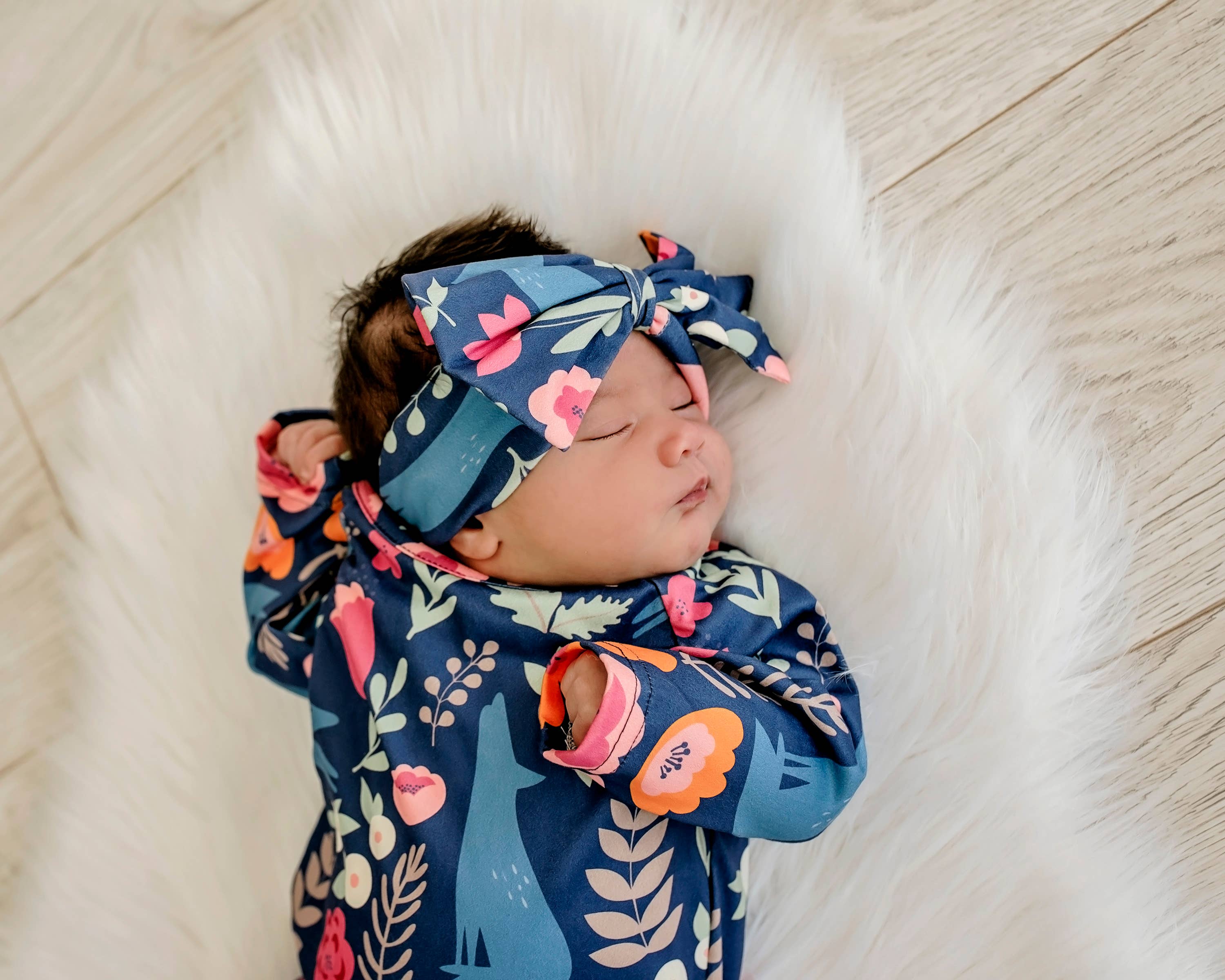 Infant Girls Fox Baby Gown and Bow Headband